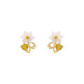 wholesale 925 Sterling Silver Japanese Fresh Style Shell Flower Citrine Petal Earrings Hypoallergenic for Fashion OL, Drop Shipping-0-1