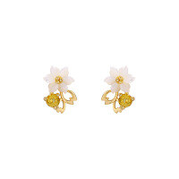 wholesale 925 Sterling Silver Japanese Fresh Style Shell Flower Citrine Petal Earrings Hypoallergenic for Fashion OL, Drop Shipping-Shell Flower Citrine Earrings 925 Silver