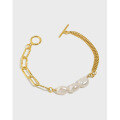 wholesale S925 Sterling Silver 010 Korean Version Ins Niche Design Baroque Freshwater Pearl OT Clasp Double Layer Chain Bracelet for Women-0-0