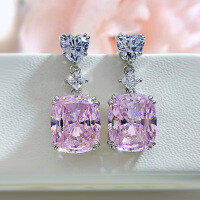wholesale Metal Material, Zhuozhifan Jewelry Versatile and Sparkling Earrings High Carbon Diamond 11 Carat Fat Square 10*12 Ear Studs Drop Shipping-E055 Pink Diamond Earrings 925 Silver