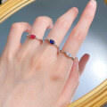 wholesale 925 sterling silver jewelry new style simulated diamond 4*6mm red blue white ring fashionable minimalist unisex-0-3
