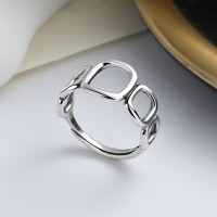 wholesale S925 Sterling Silver Retro Korean Geometric Hollow-out Ring, Versatile Minimalist New Index Finger Ring for Women-A035J/approx. 2.4g Adjustable opening