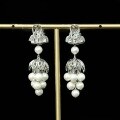 wholesale 925 Silver Gold-Plated Earrings with High-Carbon Diamonds, Pearl, White Cabochon, Exquisite Retro Romantic Floral Jewelry for Women-0-3