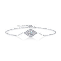 925 Sterling Silver Custom Simple Lady LOVE Bracelet with Moissanite, Non-Fading.-L13395 Moissanite 50 points + 22 beads  925 silver (16+5cm)
