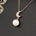 wholesale 925 Silver Natural Freshwater Pearl Necklace, Ins Style Moon Pendant Korean Choker Chain, High-End Feel Gift for Women's Day Jewelry-0-3