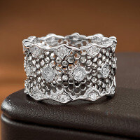 wholesale S925 Silver New Black Lace Ring Hollow Mesh Index Finger Ring for Women Wide Band European and American Style-R639 Black Lace Ring Size 5