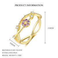wholesale S925 Sterling Silver Geometric Round Ring With Zirconia Butterfly For Women, Light Luxury And Versatile-K2126-Gold 7