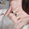 wholesale S925 Sterling Silver Korean Style Trendy Black Drip Glaze Square Ring with Circle Detail, INS Aesthetic Versatile Statement Ring-0-3