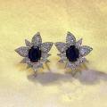 wholesale S925 Sterling Silver New 2ct Oval Blue Sapphire Stud Earrings, Light Luxury Versatile Cross-Border European and American Style-0-0