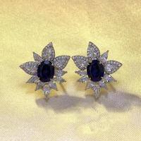wholesale S925 Sterling Silver New 2ct Oval Blue Sapphire Stud Earrings, Light Luxury Versatile Cross-Border European and American Style-E333 Blue Diamond>925 Silver