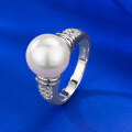 wholesale S925 Silver European and American Minimalist Geometric Ring with 10mm Shell Pearl, Cold Style Band-0-1