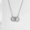 wholesale S925 Sterling Silver Double Interlocking Ring Necklace for Women, Minimalist and Luxurious Small and Unique High-End Diamond-Encrusted Pendant Choker-0-3