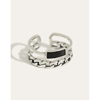 wholesale S925 Sterling Silver 1986 Korean Version INS Niche Design Vintage Distressed Double-Layer Chain Drip Glaze Textured Open Ring-Vintage Silver [No. 14/Adjustable] &gt; Opening adjustable