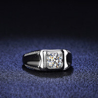 S925 Sterling Silver Moissanite Men's Ring with Smooth Four-Prong Setting-1 carat (set with D color moissanite)  21 yards