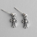wholesale S925 Sterling Silver HED431 Korean Version Simple Vintage Retro Cross Flower Ear Stud Earrings for Women Students-0-0