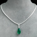wholesale 925 Silver Gold-Plated Pendant Chain with High-Carbon Diamond and Emerald Pear-Cut Drop for Evening Fashion Women's Necklace-0-0