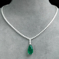 wholesale 925 Silver Gold-Plated Pendant Chain with High-Carbon Diamond and Emerald Pear-Cut Drop for Evening Fashion Women's Necklace-Inclusions Muzo Green &gt; 925 Silver
