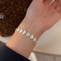 wholesale S925 Sterling Silver Constant Korean Style Brushed Heart Link Bracelet with Design Sense and Elegant Lady's Interlocking Connector Accessory-0-1