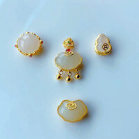 wholesale S925 Gold-Plated Silver Inlaid with Natural Hetian Jade Gourd Beads DIY Bracelet Necklace Accessories Ruyi Lock Pendant-One egg noodle