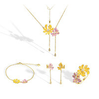 wholesale 925 Sterling Silver Y2K New Floral Necklace Sweet Pastoral Style Jewelry Set with Earrings Bracelet Ring Customizable-925 Sterling Silver Earrings 925 Silver