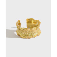 wholesale S925 Sterling Silver Japanese and Korean Original Wide Band Ring, INS Niche Irregular Minimalist Sandblasted Finish-Platinum [No. 15/Adjustable] Opening adjustable