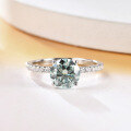 wholesale S925 Sterling Silver 2ct Green Moissanite Ring with GRA Certificate, Fashionable Light Luxury Gemstone Ring-0-3
