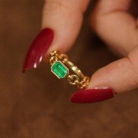 wholesale S925 Sterling Silver Red Elk Full Body Fashionable Emerald Chain Ring Light Luxury Square European and American Unisex Band-BZ0420-Gold US Size 6