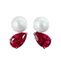 wholesale Metal material first: new style 8*12 pigeon blood red set with 10mm pearl earrings, fashionable and versatile ear accessories for women-0-4