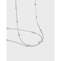 wholesale S925 Sterling Silver XT047 Korean Style Minimalist Versatile Handmade Snake Chain with Bead Accent Necklace Accessory-Silver 925 silver