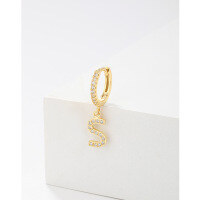 wholesale 925 Sterling Silver Amazon Cross-border Single Alphabet Earrings for Women, Fashion Hoop Ear Cuff, Versatile Ear Accessories-S single>925 silver