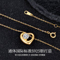 Sterling Silver Minimalist Cross-Border Heart Pendant Necklace with Hollow-Out and Diamond Accents-0-0