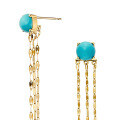wholesale S925 silver plated with 14K gold, Japanese-style natural turquoise tassel earrings with detachable studs for women-0-1