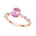wholesale Rose gold plated S925 sterling silver set with pink sapphire ring, fashionable, unique, classic, and lightweight luxury colored gemstone ring-0-4