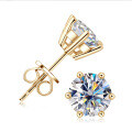 925 Sterling Silver Square Double Prong Single Stone D Color Moissanite Earrings-0-47