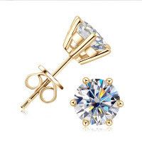 925 Sterling Silver Square Double Prong Single Stone D Color Moissanite Earrings-Six-prong earrings [K gold] 1 carat  925 silver