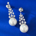 wholesale S925 Sterling Silver New Sparkling Tassel 11mm Pearl Ear Studs, Small and Exquisite Style-0-3