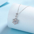 wholesale S925 Sterling Silver Moissanite Snowflake Pendant Necklace for Women, Elegant and Fashionable Versatile Collarbone Chain-0-1