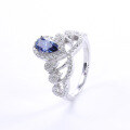 wholesale S925 silver European-style crown teardrop ring with GRA certificate, set with 1 carat colored moissanite for women-0-3