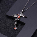 wholesale S925 Sterling Silver Dark Series Designer Necklace Pendant with Bat Design Inlaid with Natural Garnet-0-1