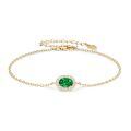 Sterling Silver Bracelet with Oval Emerald-Cut Green Gemstone, Vintage Style-0-3