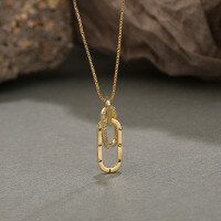 wholesale 925 Sterling Silver Interlocking Chain Necklace With Vintage Ins Style, Unique Letter Zircon Pendant-A845A-Gold 925 Silver