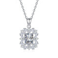 S925 Sterling Silver Moissanite Square Emerald Lab-Grown Ruby Sapphire Necklace-0-3