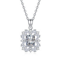 S925 Sterling Silver Moissanite Square Emerald Lab-Grown Ruby Sapphire Necklace-2-carat moissanite  925 silver