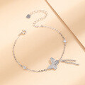 wholesale S925 Sterling Silver Minimalist Bohemian Tassel Butterfly Bracelet for Women, Nature-inspired Elegant Streamer Wrist Accessory-0-1