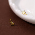 wholesale S925 Sterling Silver Asymmetric Five-pointed Star Stud Earrings, Minimalist Shiny Mini Star Earrings-0-1