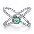 wholesale 925 Sterling Silver SKA Cross-Border E-Commerce New Women's Green Zircon French Circle Exaggerated Ring Jewelry-0-0