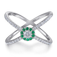 wholesale 925 Sterling Silver SKA Cross-Border E-Commerce New Women's Green Zircon French Circle Exaggerated Ring Jewelry-Platinum US size 10#