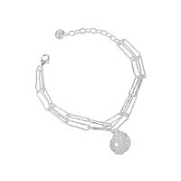 wholesale S925 sterling silver 217 Korean version ins niche design minimalist versatile lotus texture double-layer chain textured bracelet for women-Silver>925 silver