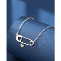 wholesale 925 Sterling Silver Heart-shaped Zircon Pin Pendant Necklace Women's Ins Creative Design Collarbone Chain Cross-border Jewelry-0-0