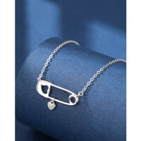 wholesale 925 Sterling Silver Heart-shaped Zircon Pin Pendant Necklace Women's Ins Creative Design Collarbone Chain Cross-border Jewelry-Necklace 925 Silver